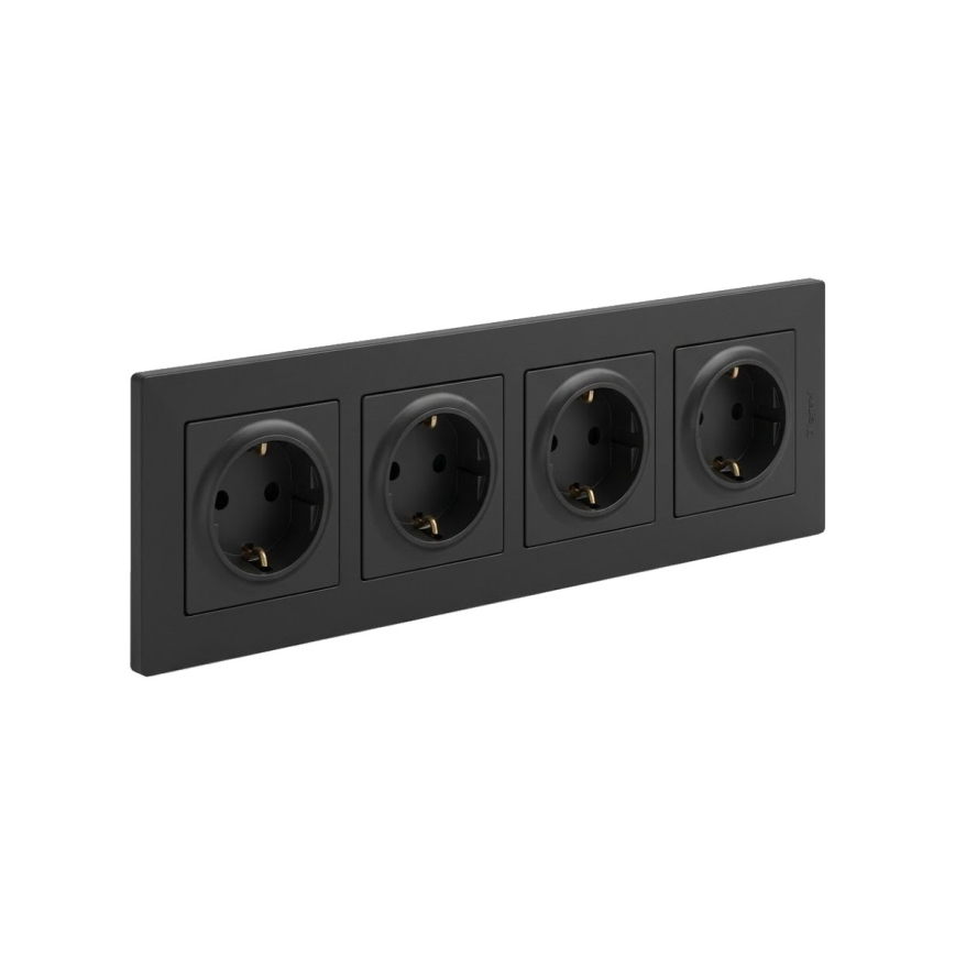 Legrand - Neljakordne SCHUKO seinapistikupesa koos raamiga NILOE STEP 250V must