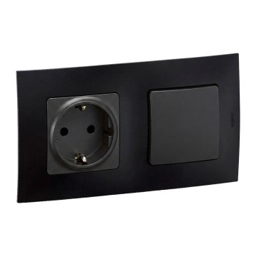 Legrand - SCHUKO kodune pistikupesa ja trepi lüliti nr 6 koos NILOE-raamiga 250V must