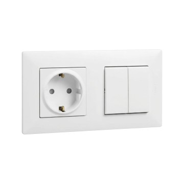Legrand - SCHUKO pistikupesa ja topelt sarjalüliti nr. 5 koos NILOE STEP raamiga 250 V valge