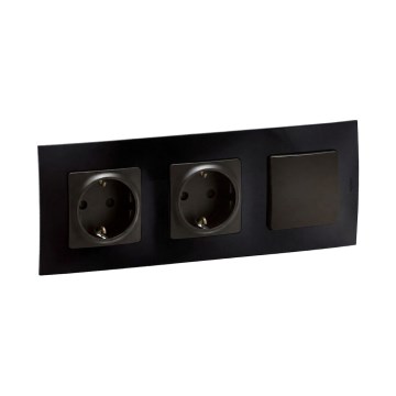 Legrand - SCHUKO topeltpistikupesa ja 1-kohaline ühepooleline lüliti NILOE raamiga 250V must