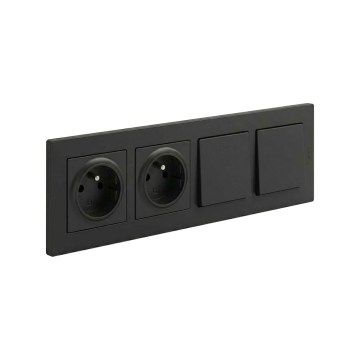 Legrand - Topelt kodune pistikupesa ja topelt ühepoolne lüliti nr. 1 raamiga NILOE STEP 250V must