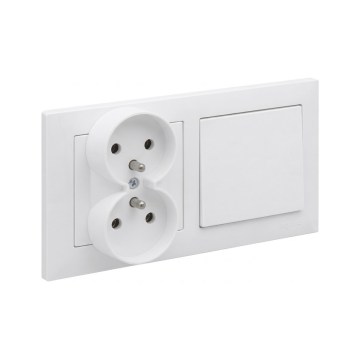 Legrand - Topelt kodune pistikupesa ja ühepoluseline lüliti nr. 1 SUNO raamiga 250V valge