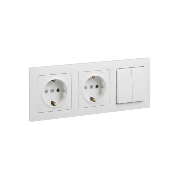 Legrand - Topelt kodune SCHUKO pistikupesa ja topelt seeria lüliti č. 5 SUNO raamiga 250V valge