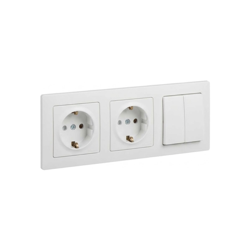 Legrand - Topelt kodune SCHUKO pistikupesa ja topelt seeria lüliti č. 5 SUNO raamiga 250V valge