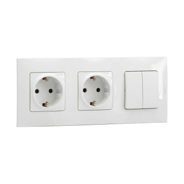 Legrand - Topelt SCHUKO kodune pistikupesa ja topelt seeriüliti nr 5 raamiga NILOE 250V valge