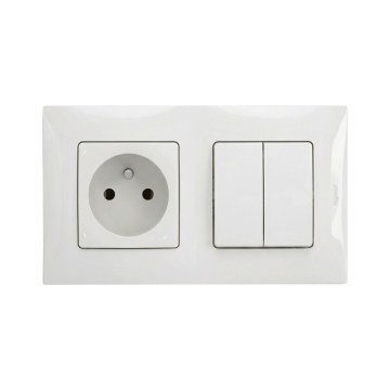Legrand - Topelt seeriaväljalüliti nr 5 ja kodune pistikupesa raamiga NILOE 250V valge