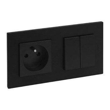 Legrand - Topelt trepilüliti 6+6 ja kodune pistikupesa raamiga NILOE STEP 250V must