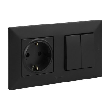 Legrand - Topelt trepilüliti 6+6 ja kodune SCHUKO pistikupesa raamiga NILOE STEP 250V must