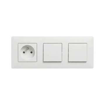 Legrand - Topelt ühepoolne lüliti nr. 1 ja kodune pistikupesa raamiga NILOE STEP 250V valge