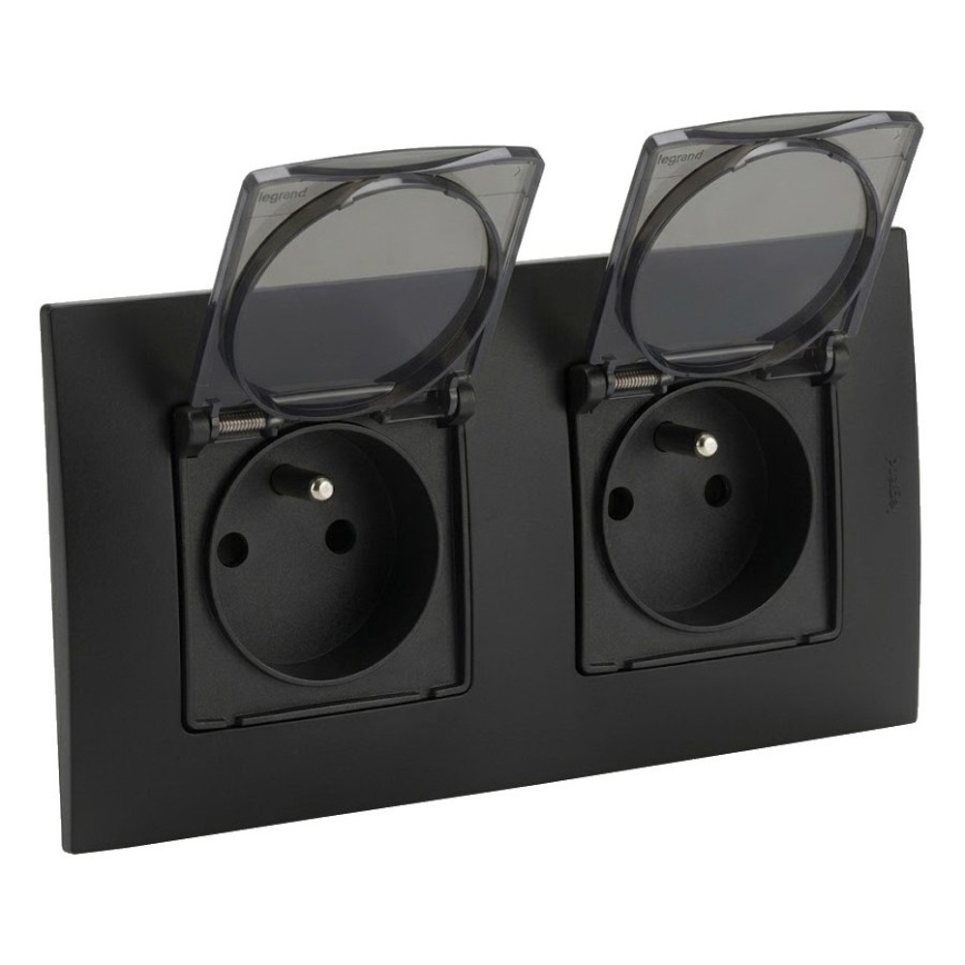 Legrand - Topelt välispistikupesa NILOE 250V IP44 must