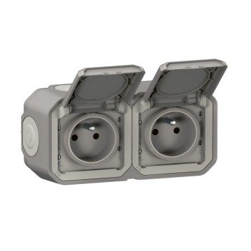 Legrand - Välitingimustes kasutatav topeltpistikupesa PLEXO 250V IP55 hall