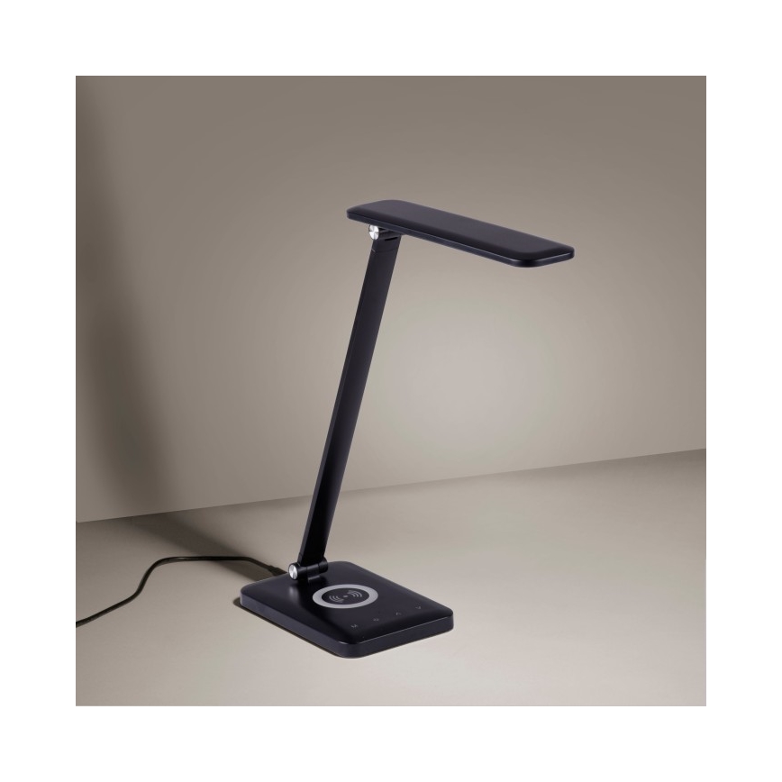 Leuchten Direkt 14415-16 - LED Hämardatav puutetundlik laualamp juhtmevaba laadimisega FLORENTINA LED/5W/230V 3000-5000K must + USB