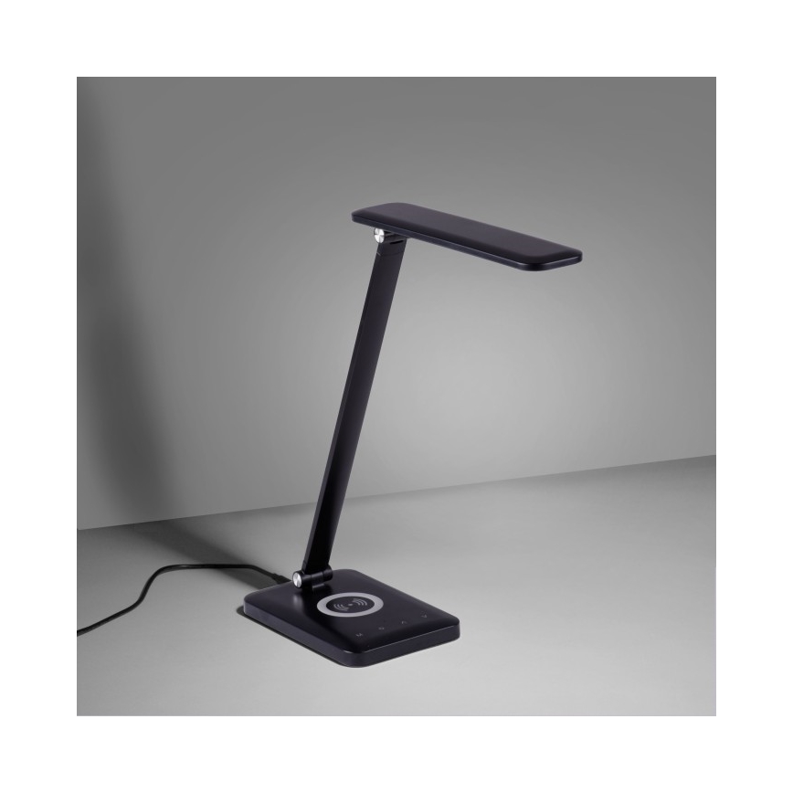 Leuchten Direkt 14415-16 - LED Hämardatav puutetundlik laualamp juhtmevaba laadimisega FLORENTINA LED/5W/230V 3000-5000K must + USB