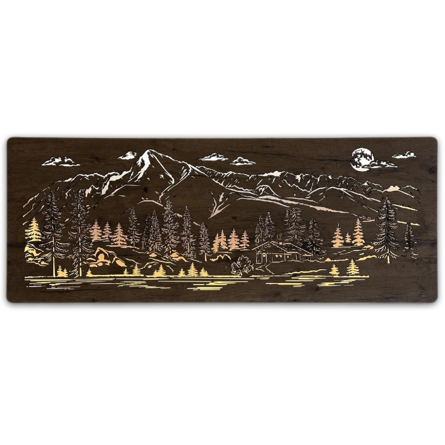 Li-Go 23521/OVL/DUB3 - Hämardatav LED-seinakaunistus LED/10W/5V 30000 mAh 130x50 cm tamm/Maja mägedes