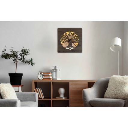 Li-Go 23537/DUB2 - LED-hämardatav kell LED/10W/5V 20000 mAh 42x42 cm tamm/oliivipuu ümmarguse raamiga + kaugjuhtimispult