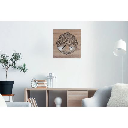 Li-Go 23537/DUB2 - LED-hämardatav kell LED/10W/5V 20000 mAh 42x42 cm tamm/oliivipuu ümmarguse raamiga + kaugjuhtimispult