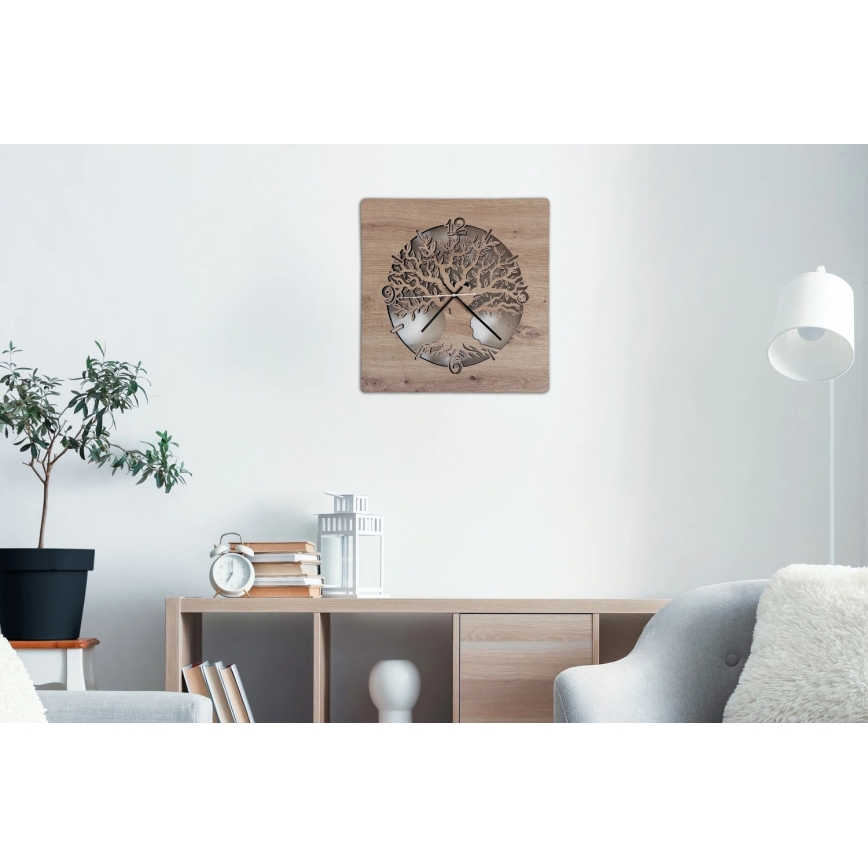 Li-Go 23537/DUB2 - LED-hämardatav kell LED/10W/5V 20000 mAh 42x42 cm tamm/oliivipuu ümmarguse raamiga + kaugjuhtimispult