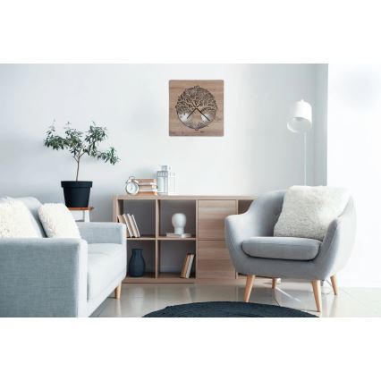 Li-Go 23537/DUB2 - LED-hämardatav kell LED/10W/5V 20000 mAh 42x42 cm tamm/oliivipuu ümmarguse raamiga + kaugjuhtimispult