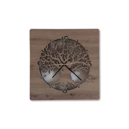 Li-Go 23537/DUB2 - LED-hämardatav kell LED/10W/5V 20000 mAh 42x42 cm tamm/oliivipuu ümmarguse raamiga + kaugjuhtimispult