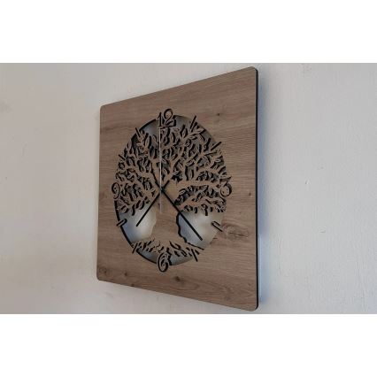 Li-Go 23537/DUB2 - LED-hämardatav kell LED/10W/5V 20000 mAh 42x42 cm tamm/oliivipuu ümmarguse raamiga + kaugjuhtimispult