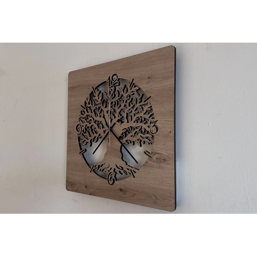 Li-Go 23537/DUB2 - LED-hämardatav kell LED/10W/5V 20000 mAh 42x42 cm tamm/oliivipuu ümmarguse raamiga + kaugjuhtimispult