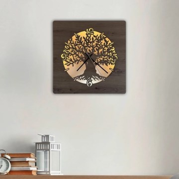 Li-Go 23537/DUB2 - LED-hämardatav kell LED/10W/5V 20000 mAh 42x42 cm tamm/oliivipuu ümmarguse raamiga + kaugjuhtimispult