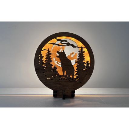 Li-Go 23574/DUB2 - LED hämardatav lauakaunistus LED/12W/230V 20x22 cm tamm/Hunt ja kuu