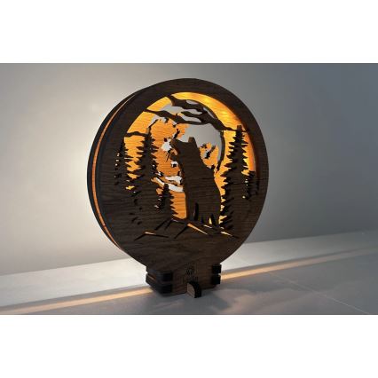 Li-Go 23574/DUB2 - LED hämardatav lauakaunistus LED/12W/230V 20x22 cm tamm/Hunt ja kuu