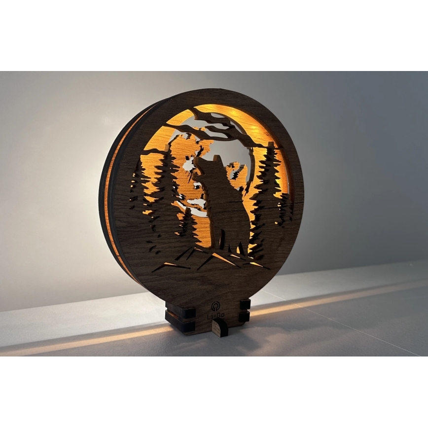 Li-Go 23574/DUB2 - LED hämardatav lauakaunistus LED/12W/230V 20x22 cm tamm/Hunt ja kuu