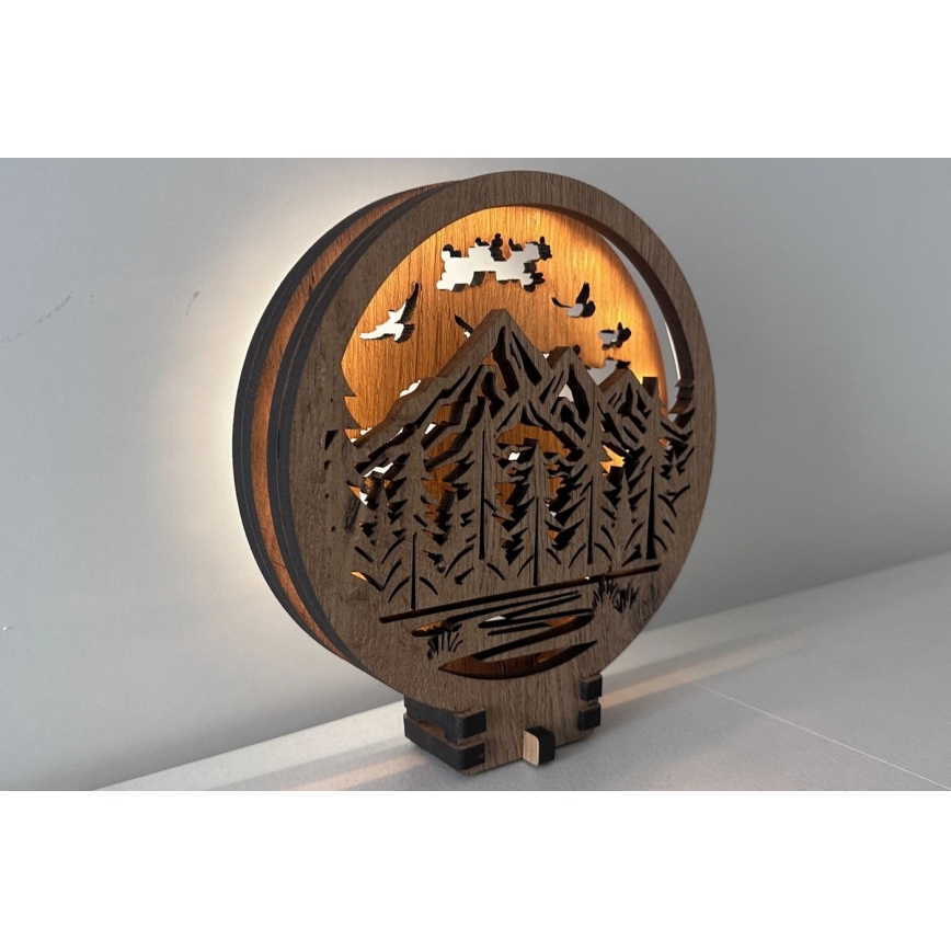 Li-Go 23583/DUB2 - LED hämardatav lauakaunistus LED/12W/230V 20x22 cm tamm/Mäed ja mets