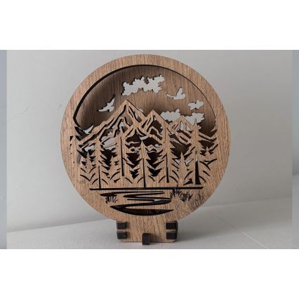 Li-Go 23583/DUB2 - LED hämardatav lauakaunistus LED/12W/230V 20x22 cm tamm/Mäed ja mets