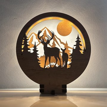 Li-Go 23592/DUB2 - Hämardatav LED-lauakaunistus LED/12W/230V 20x22 cm tamm/hirvepaar