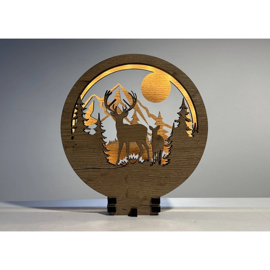 Li-Go 23592/DUB2 - Hämardatav LED-lauakaunistus LED/12W/230V 20x22 cm tamm/hirvepaar