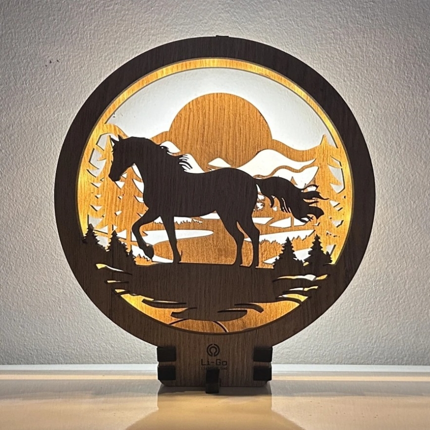 Li-Go 23598/DUB2 - LED hämardatav lauakaunistus LED/12W/230V 20x22 cm tamm/hobune