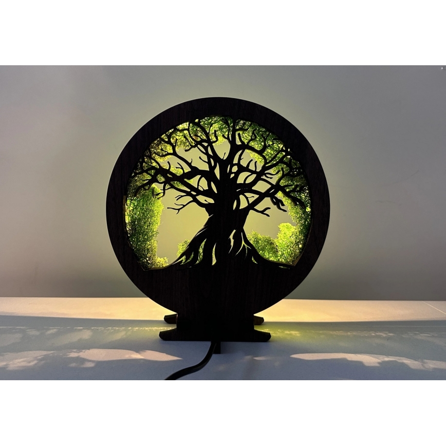 Li-Go 23604/DUB2 - Hämardatav LED-lauakaunistus LED/12W/230V 20x22 cm tamm/sammal ja puu