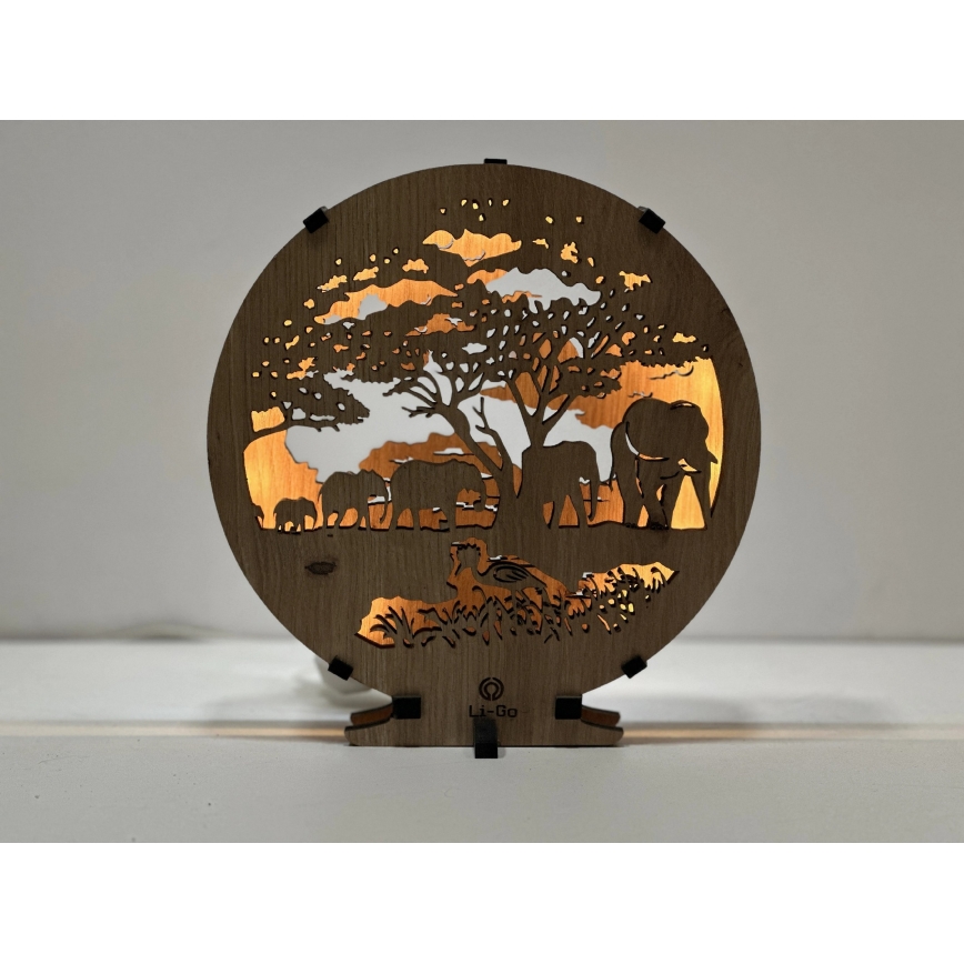 Li-Go 23610/DUB2 - LED-hämardatav laua dekoratsioon LED/12W/230V 20x22 cm tamm/elevandid