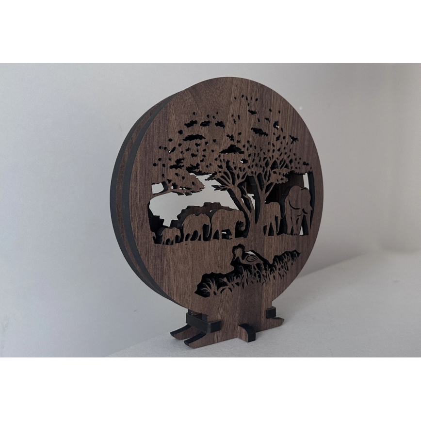 Li-Go 23610/DUB2 - LED-hämardatav laua dekoratsioon LED/12W/230V 20x22 cm tamm/elevandid