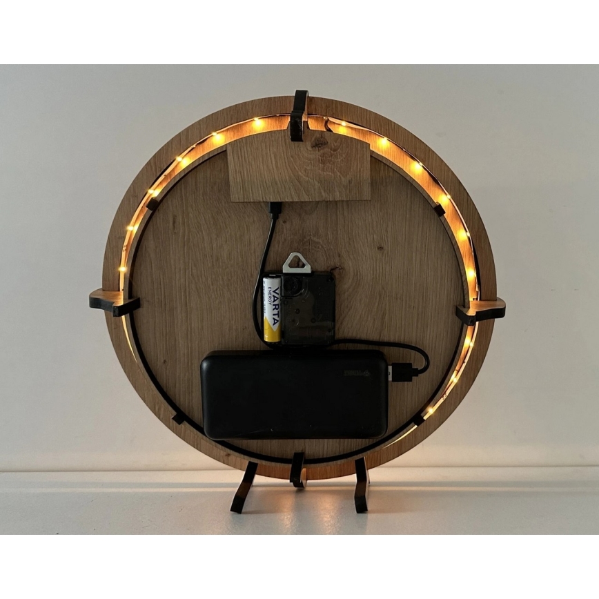 Li-Go 23688/DUB2 - Hämardatav LED-seinakell liikumisanduriga LED/5V 20000 mAh + 1xAA läbimõõt 32 cm tamm/võilill