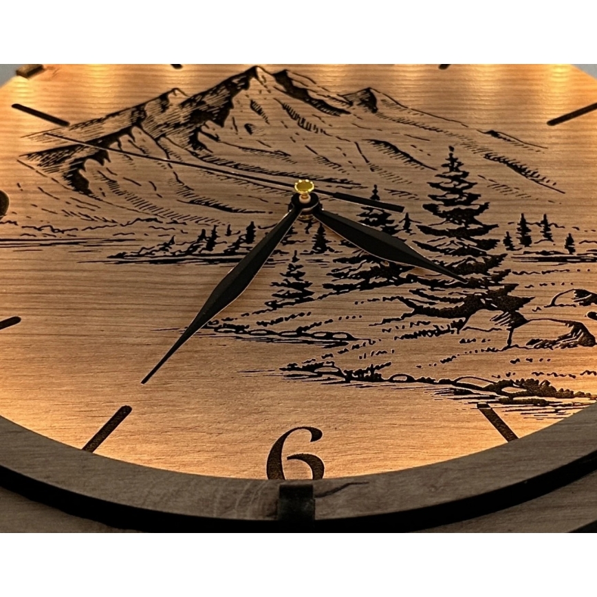 Li-Go 23697/DUB/BAT2 - hämardatav LED-kell liikumisanduriga LED/10W/5V 20000 mAh + 1xAA läbimõõt 32 cm tamm/Hory