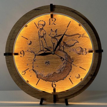 Li-Go 23712/DUB/BAT2 - LED-hämardatav kell liikumisanduriga LED/10W/5V 20000 mAh + 1xAA läbimõõt 32 cm tamm/Väike prints