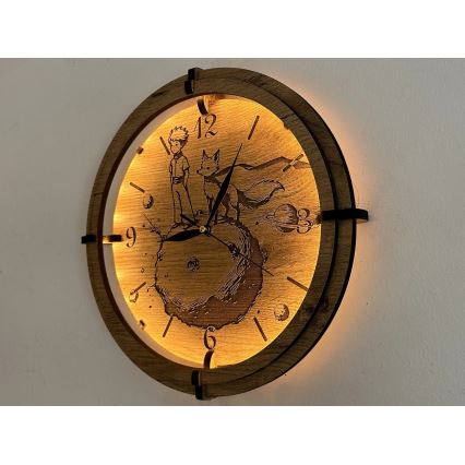 Li-Go 23712/DUB/BAT2 - LED-hämardatav kell liikumisanduriga LED/10W/5V 20000 mAh + 1xAA läbimõõt 32 cm tamm/Väike prints