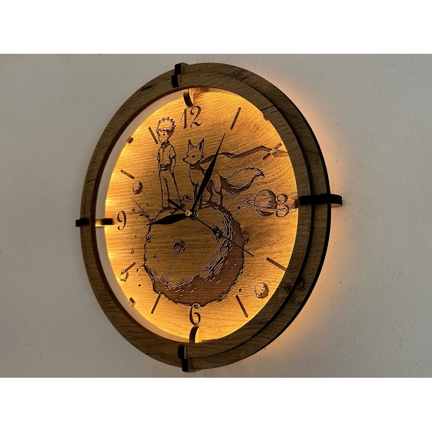 Li-Go 23712/DUB/BAT2 - LED-hämardatav kell liikumisanduriga LED/10W/5V 20000 mAh + 1xAA läbimõõt 32 cm tamm/Väike prints