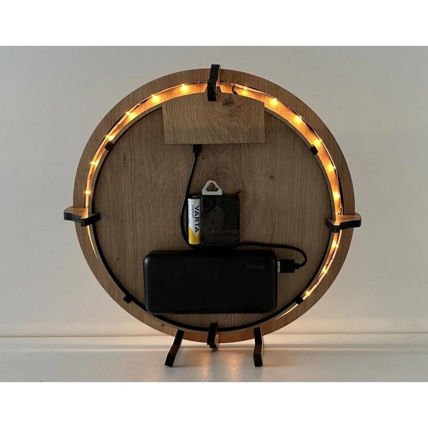 Li-Go 23712/DUB/BAT2 - LED-hämardatav kell liikumisanduriga LED/10W/5V 20000 mAh + 1xAA läbimõõt 32 cm tamm/Väike prints