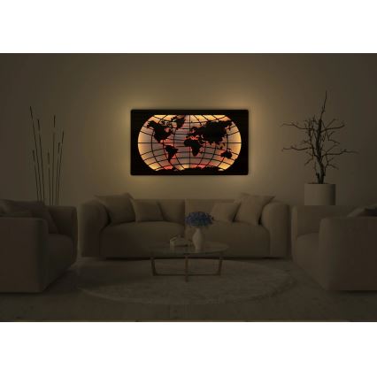 Li-Go 4709/DUB2 - LED RGBW hämardatav seinakaunistus LED/24W/230V 125x74 cm tamm/maailmakaart paralleeljooned + kaugjuhtimispult