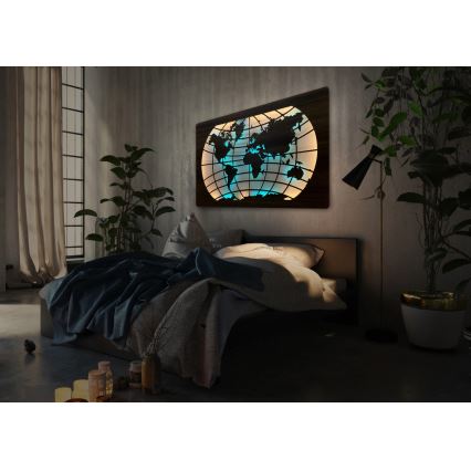 Li-Go 4709/DUB2 - LED RGBW hämardatav seinakaunistus LED/24W/230V 125x74 cm tamm/maailmakaart paralleeljooned + kaugjuhtimispult