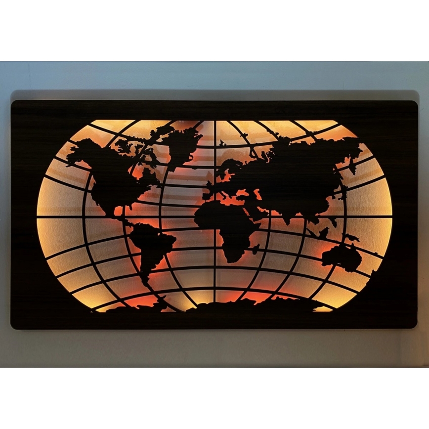 Li-Go 4709/DUB2 - LED RGBW hämardatav seinakaunistus LED/24W/230V 125x74 cm tamm/maailmakaart paralleeljooned + kaugjuhtimispult