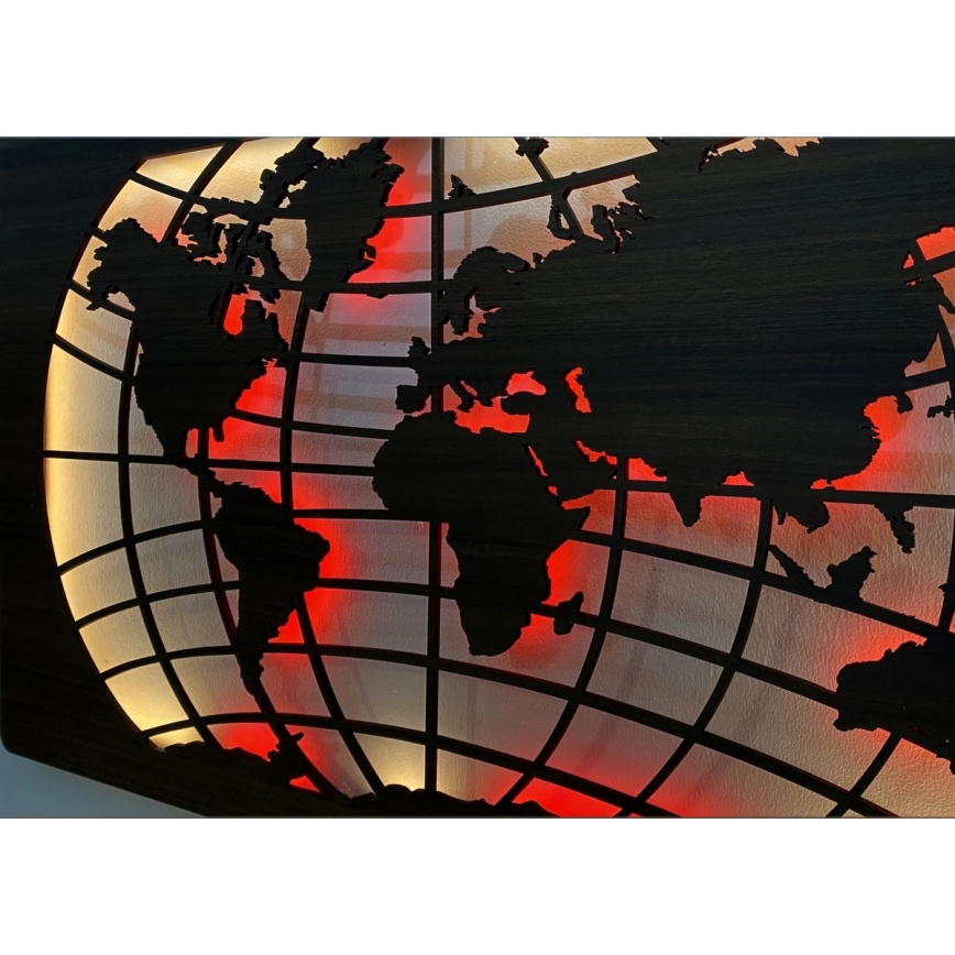 Li-Go 4709/DUB2 - LED RGBW hämardatav seinakaunistus LED/24W/230V 125x74 cm tamm/maailmakaart paralleeljooned + kaugjuhtimispult