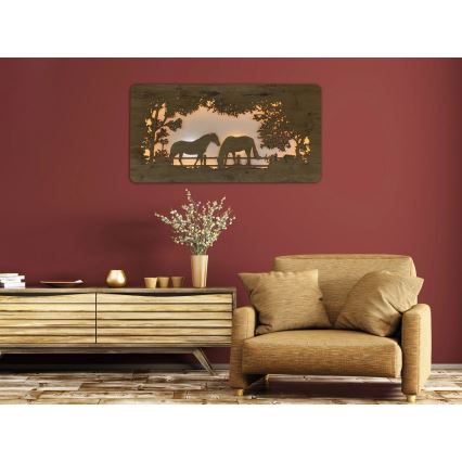 Li-Go 5012/B/4 - hämardatav LED-seinakaunistus LED/10W/5V 30000 mAh 120x60 cm tamm/hobused + kaugjuhtimispult