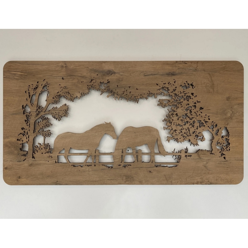 Li-Go 5012/B/4 - hämardatav LED-seinakaunistus LED/10W/5V 30000 mAh 120x60 cm tamm/hobused + kaugjuhtimispult