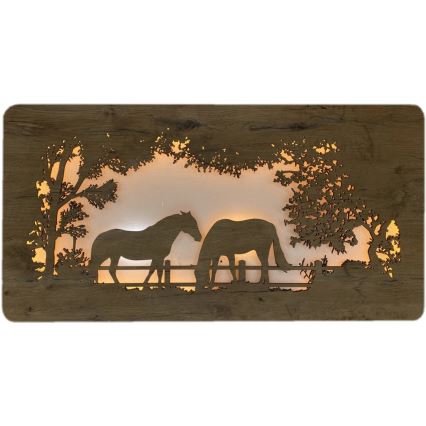 Li-Go 5012/B/4 - hämardatav LED-seinakaunistus LED/10W/5V 30000 mAh 120x60 cm tamm/hobused + kaugjuhtimispult